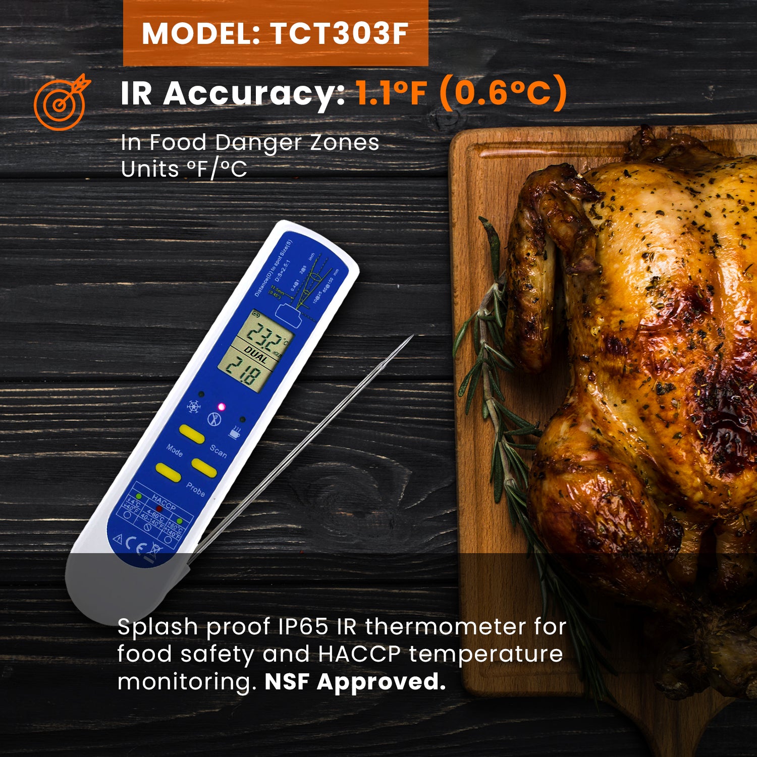 Food Safety Infrared & Probe Cooking Thermometer (IRT303) 2.5:1